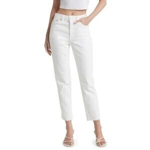 Topshop Straight Leg White Jeans, Raw Frayed Hem, Gold Rivets, Sz 8, NWT